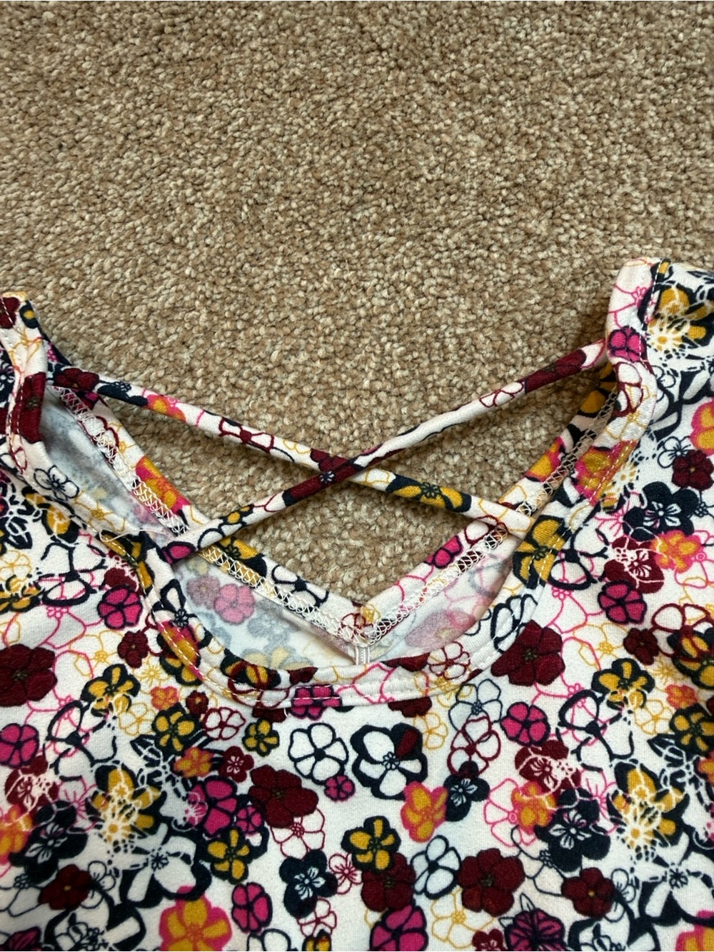 Girls Floral Fit-and-Flare Dress in White with Multi-Color Flowers - Picture 5 of 6